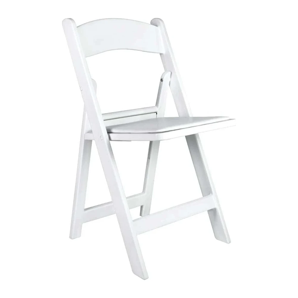 White padded resin folding chair